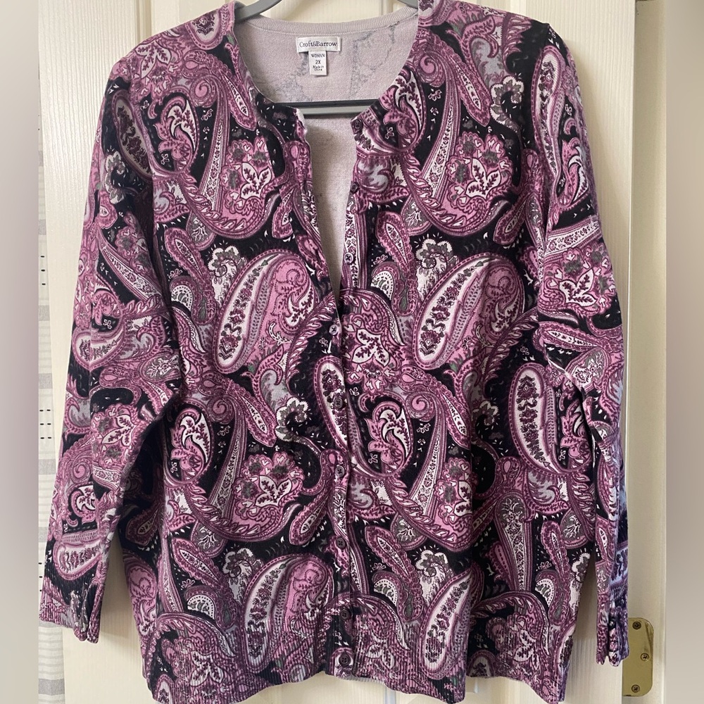 Croft & Barrow Pink and Black Paisley Cardigan